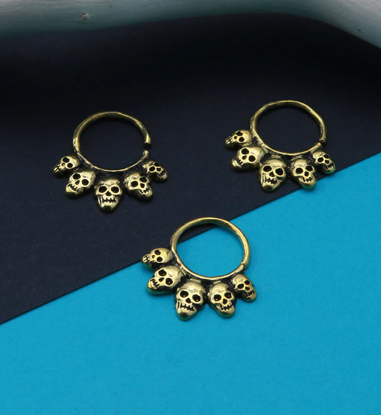 Skull Cluster Brass Hoop Ring - Image 2