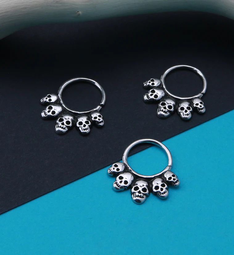 Skull Cluster White Brass Hoop Ring - Image 2