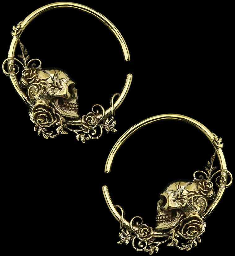 Skull & Roses Hoop Brass Ear Weights