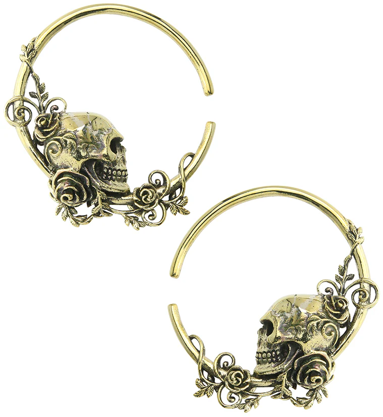 Skull & Roses Hoop Brass Ear Weights - Image 2