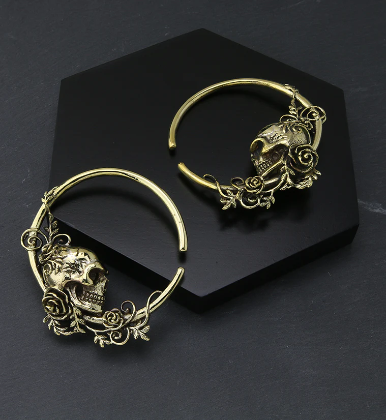 Skull & Roses Hoop Brass Ear Weights - Image 3