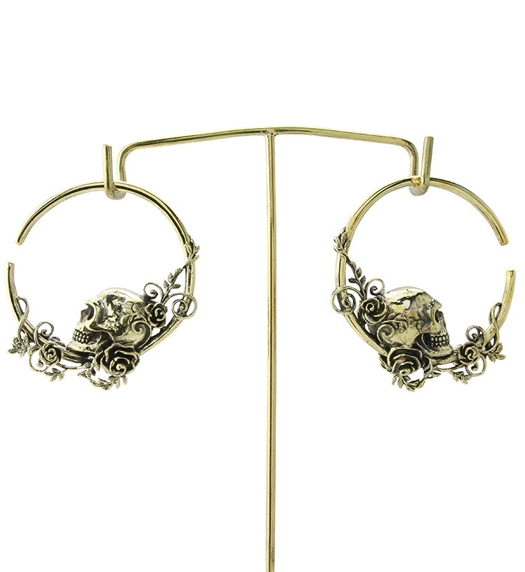 Skull & Roses Hoop Brass Ear Weights - Image 4