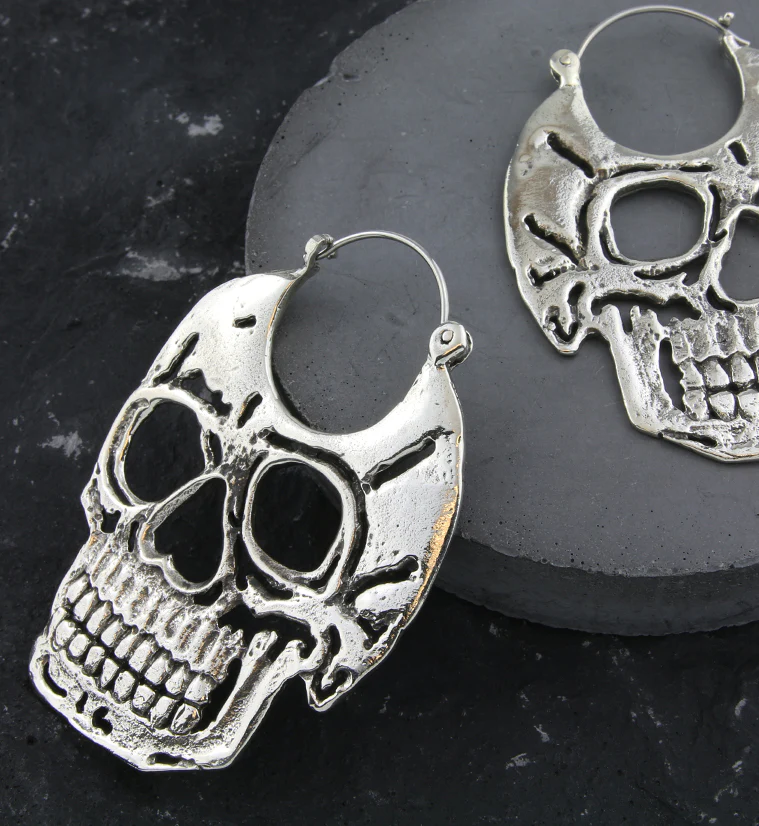 Skull White Brass Earrings - Weights - Image 2