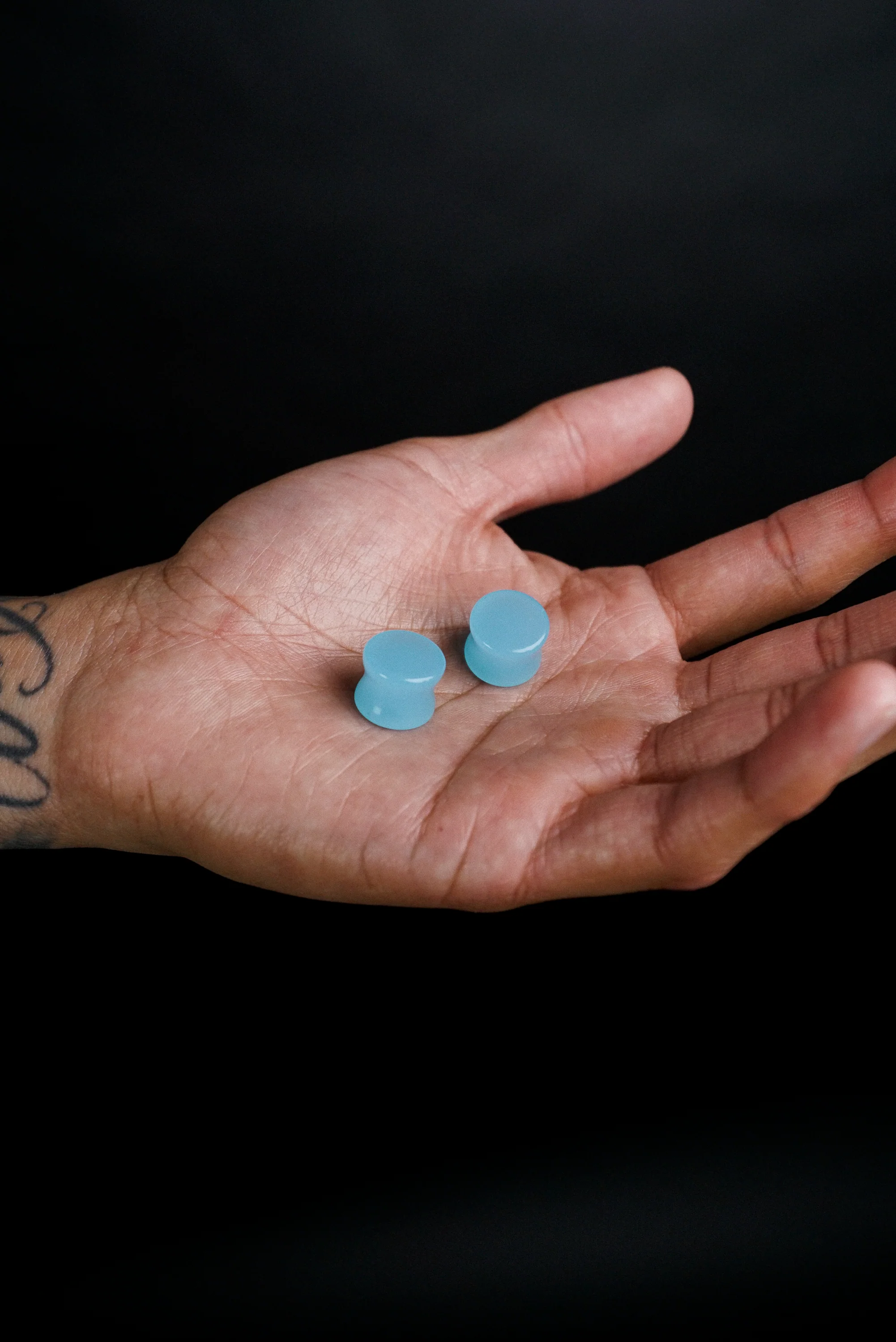 Sky Blue Glass Double Flare Plugs - Image 8