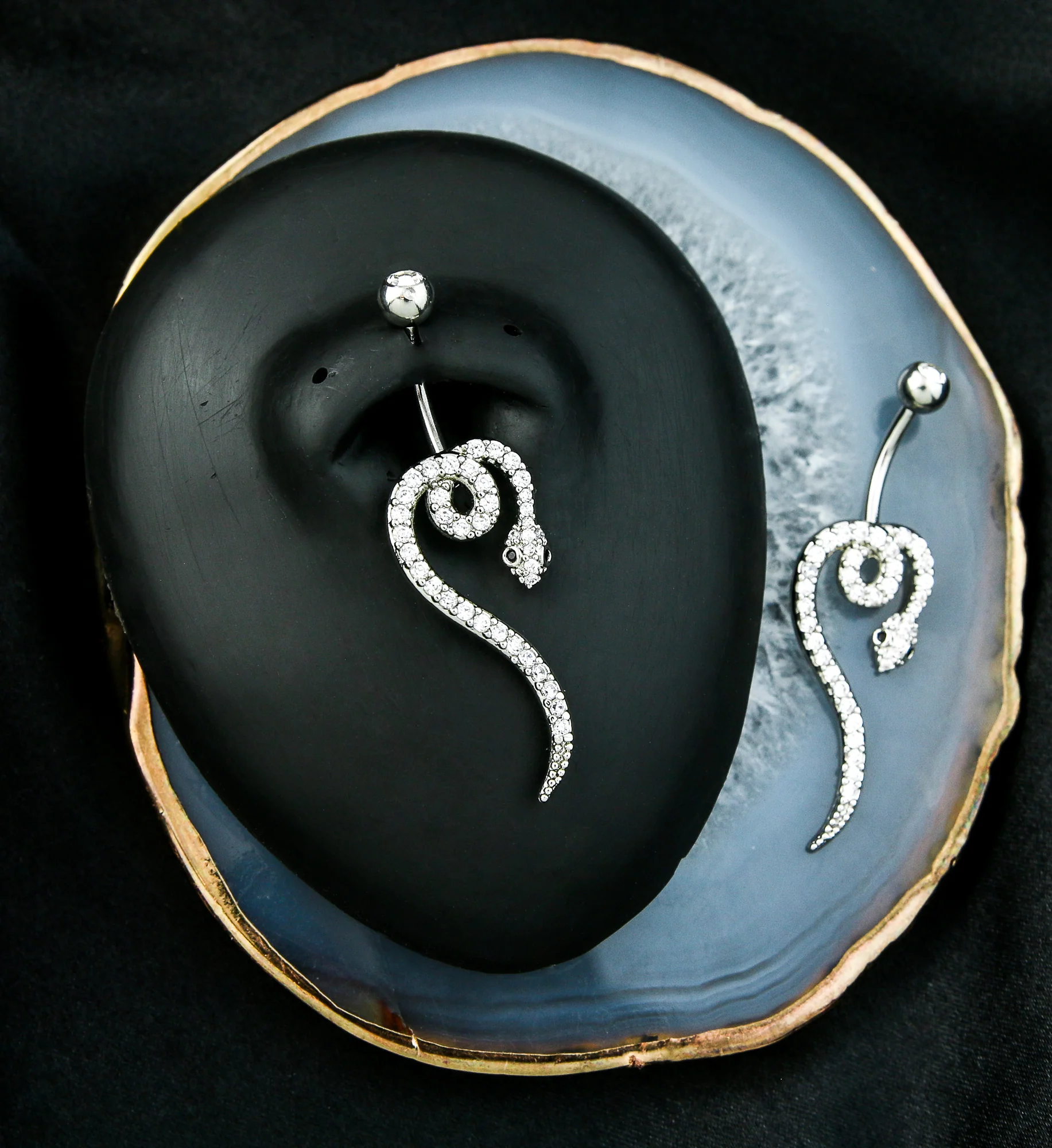Snake Slither Clear CZ Stainless Steel Belly Button Ring - Image 2