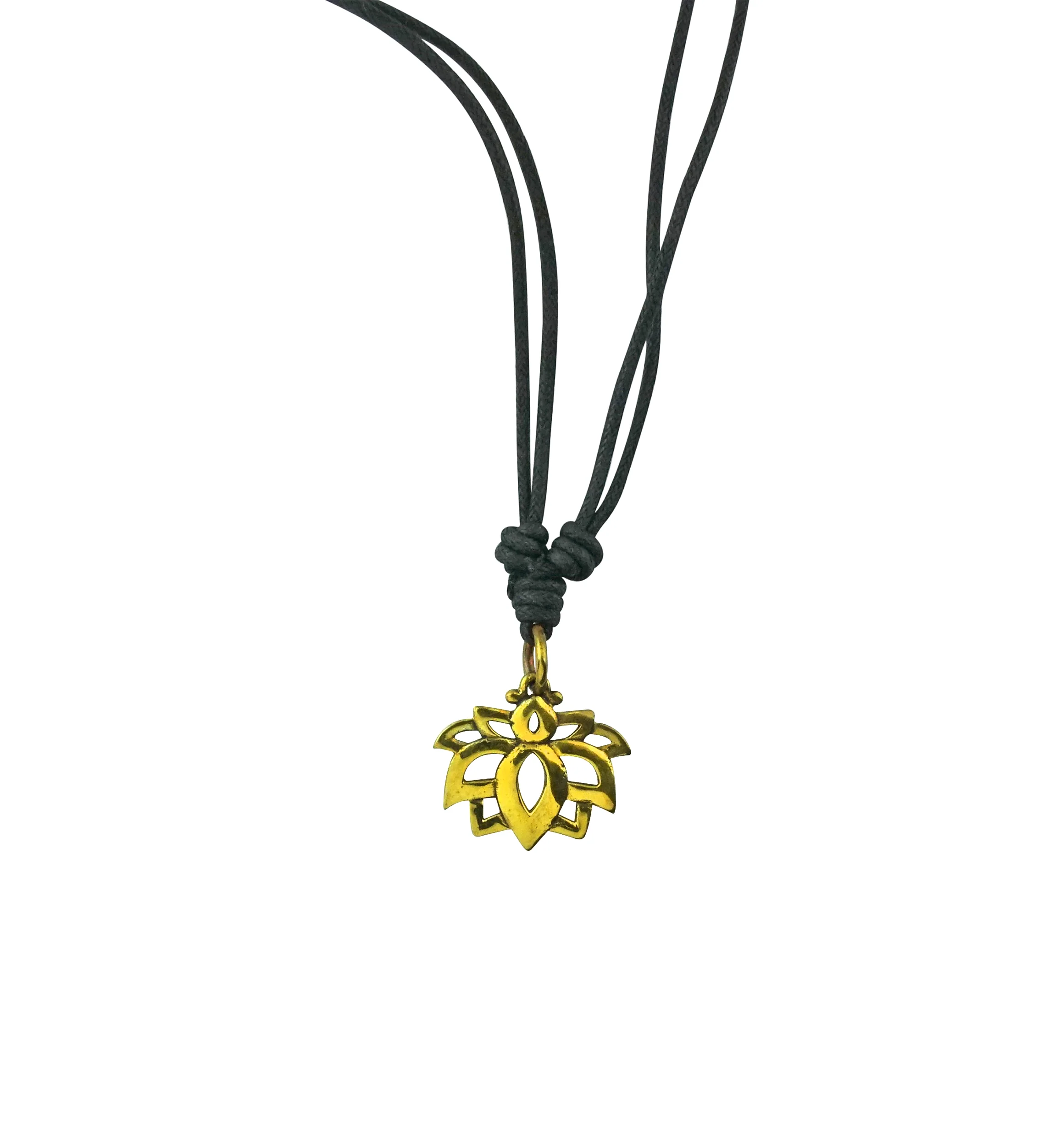 Lotus Flower Brass Pendant Necklace
