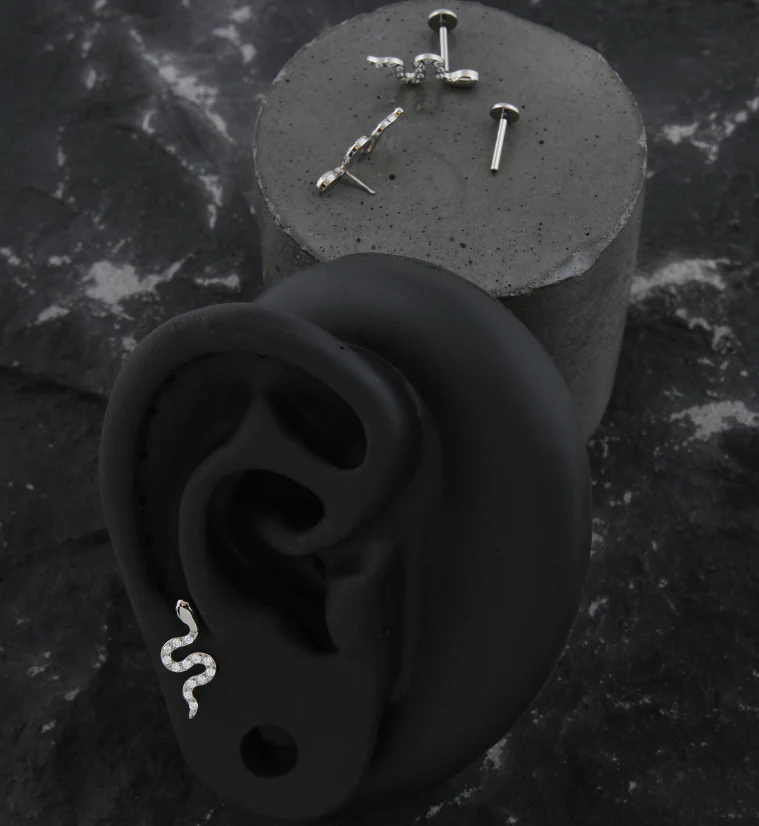 Snake Clear CZ Threadless Titanium Labret - Image 2