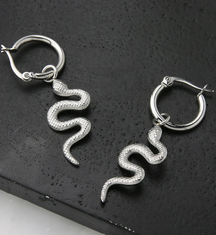 Snake Stainless Steel Hoop Earrings - Image 2