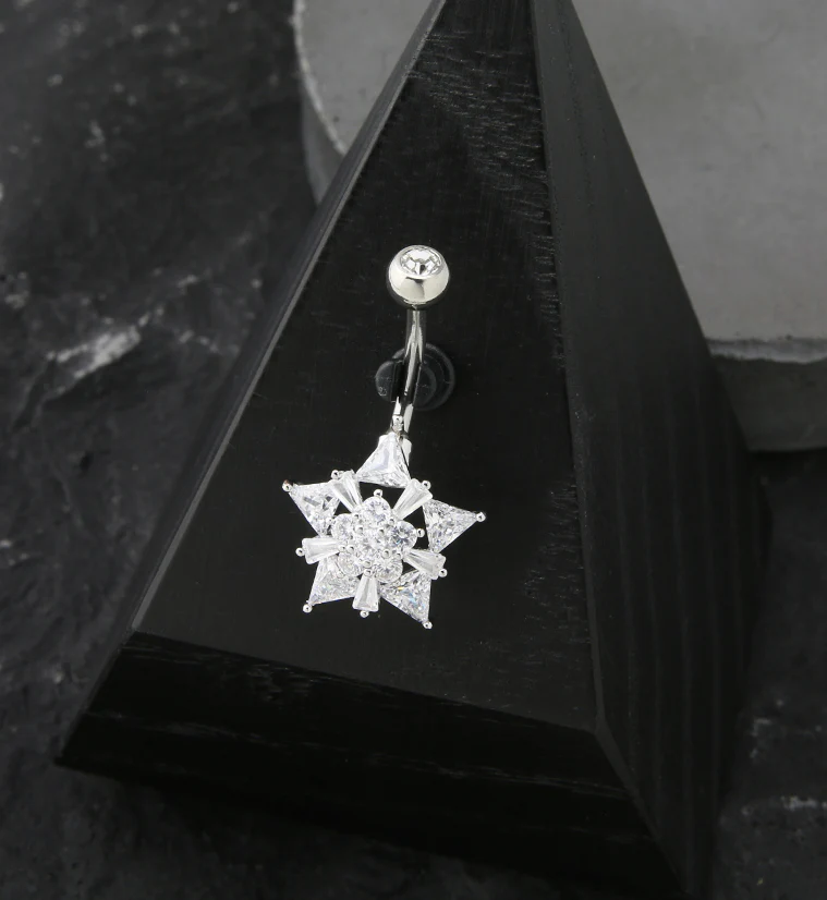 Snow Star CZ Stainless Steel Belly Button Ring - Image 2