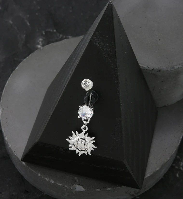 Solar Groove CZ Dangle Stainless Steel Belly Button Ring - Image 2