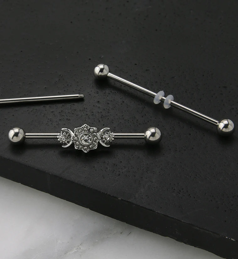 Solar Moon CZ Industrial Barbell - Image 2