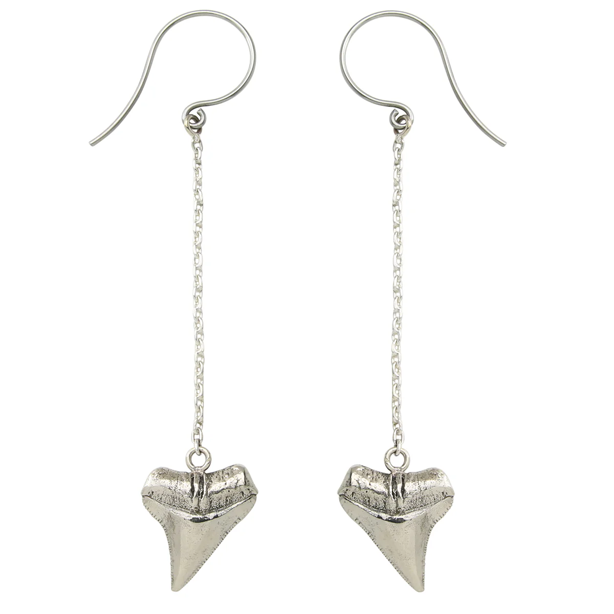 Shark Tooth White Brass Dangle Chain Titanium Earrings