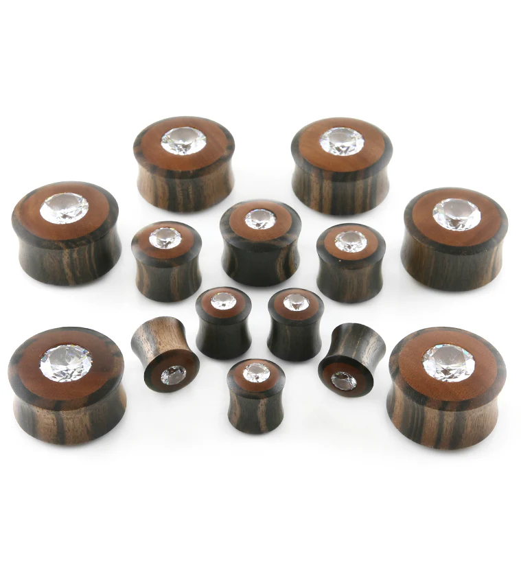 Sono - Saba Wood Plugs With Clear CZ Gem Inlay - Image 2