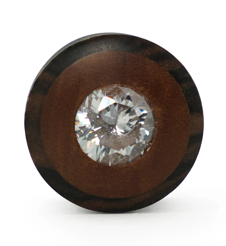 Sono - Saba Wood Plugs With Clear CZ Gem Inlay - Image 3