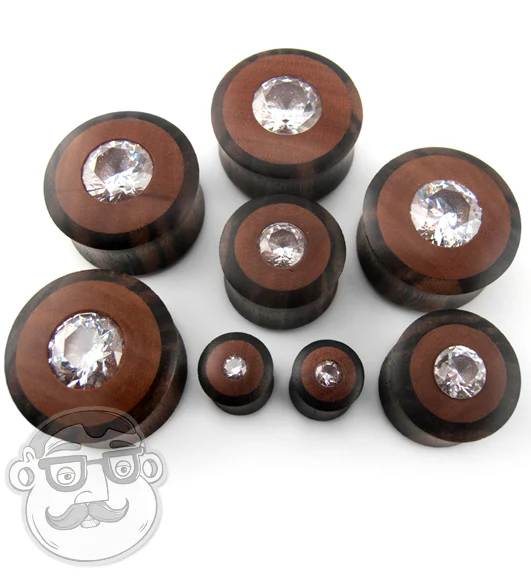 Sono - Saba Wood Plugs With Clear CZ Gem Inlay - Image 4