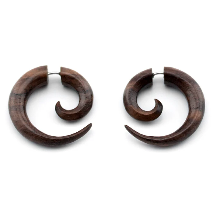Sono Wood Fake Gauge Spirals Tribal Earrings (19G - 0.9mm)