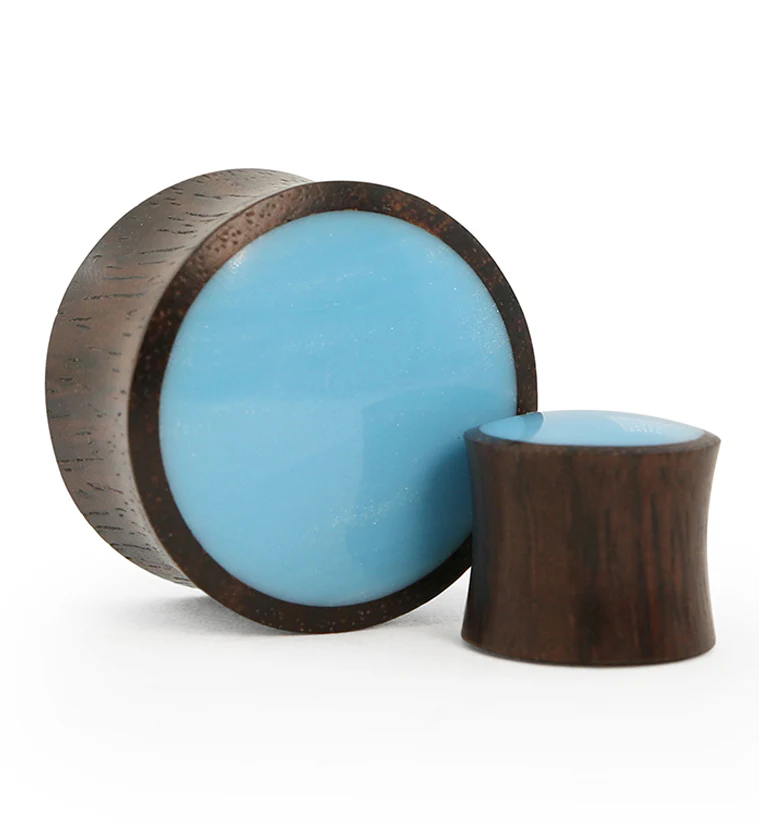 Areng Wood Plugs With Blue Resin Inlay