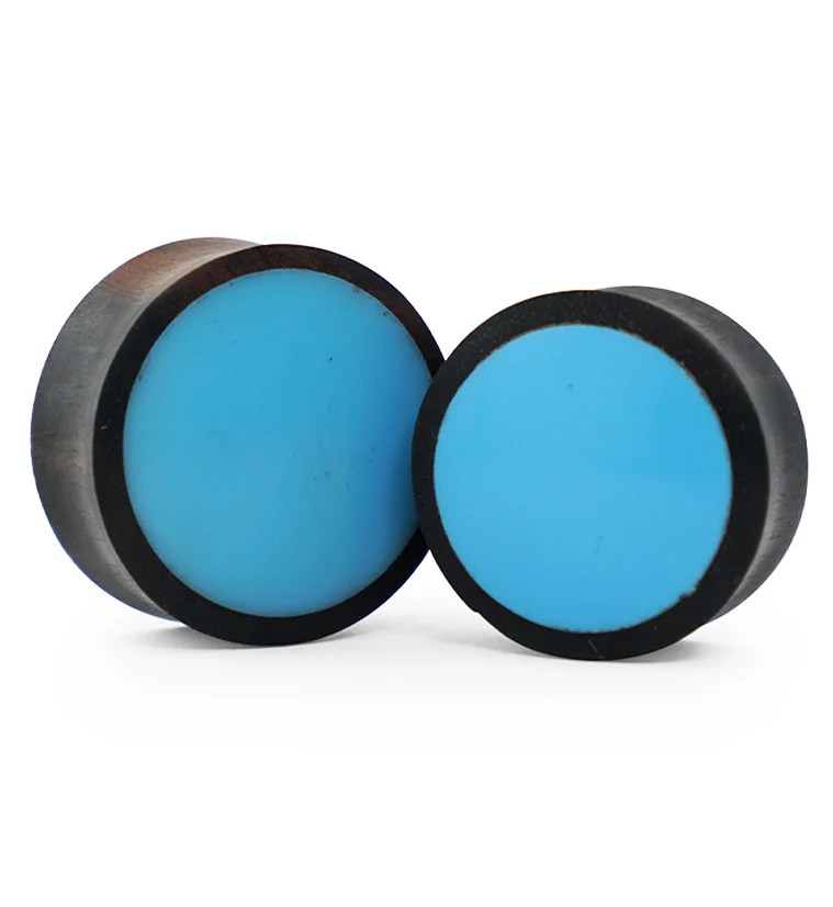 Areng Wood Plugs With Blue Resin Inlay - Image 5
