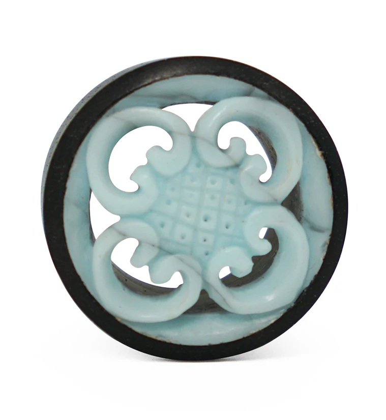 Blue Floral Carved Wooden Plugs - Image 4