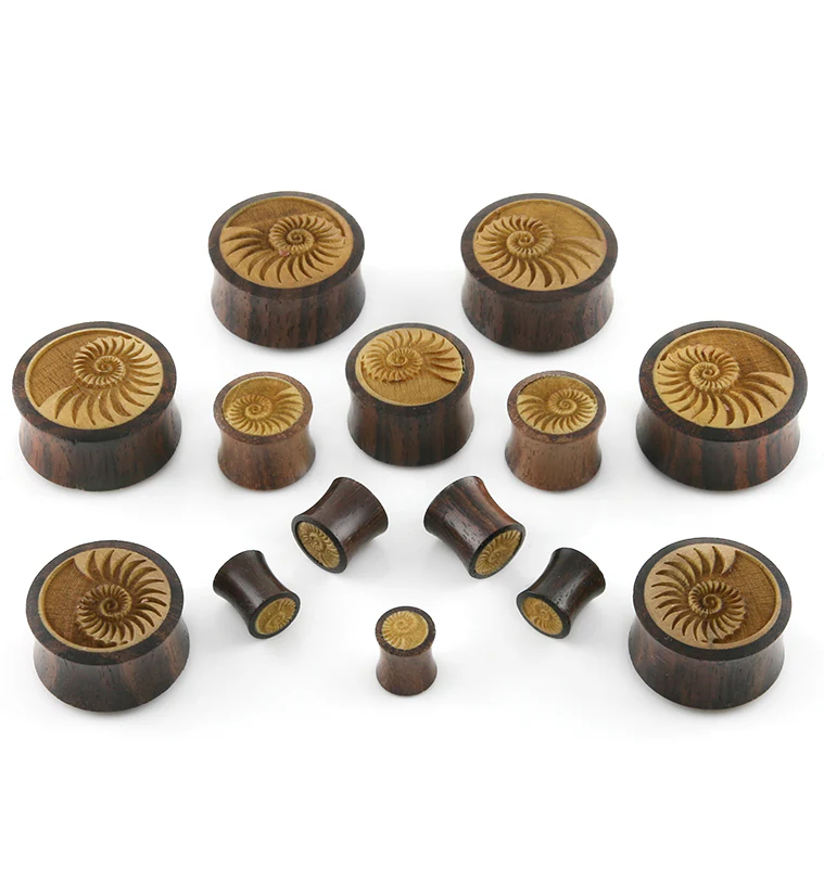 Sono Wood Plugs With Engraved Seashell Inlay - Image 2