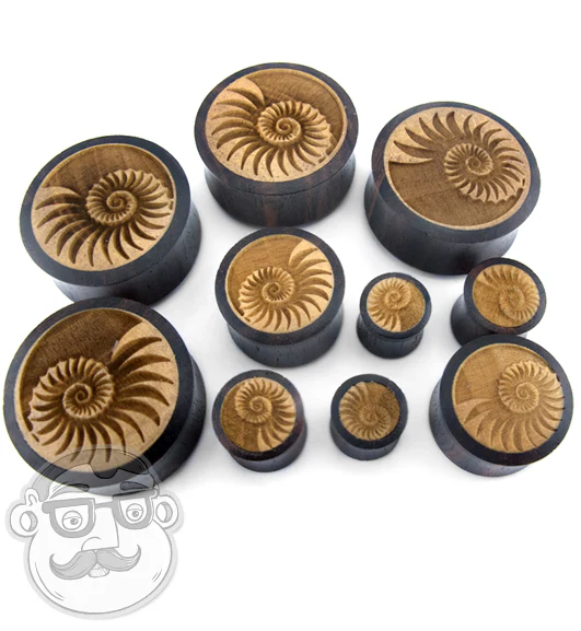 Sono Wood Plugs With Engraved Seashell Inlay - Image 4