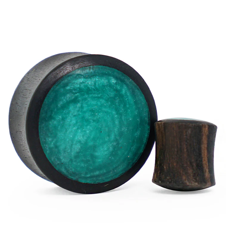 Areng Wood Plugs With Green Resin Inlay - Image 2