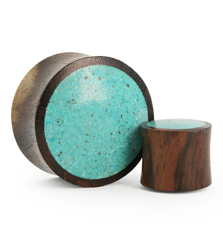Areng Wood Plugs With Turquoise Stone Inlay