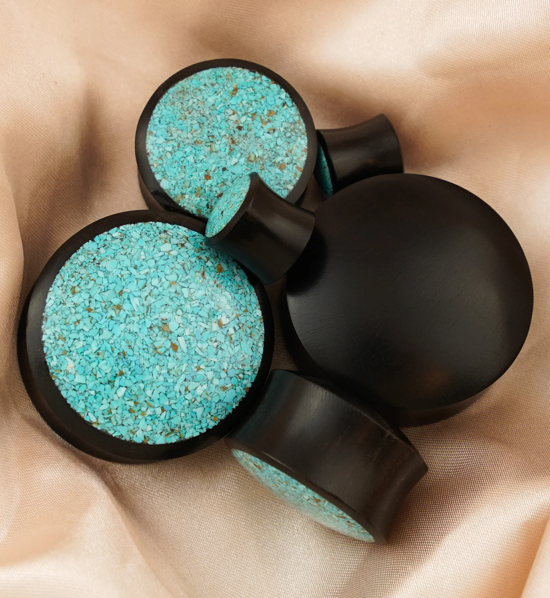 Areng Wood Plugs With Turquoise Stone Inlay - Image 2