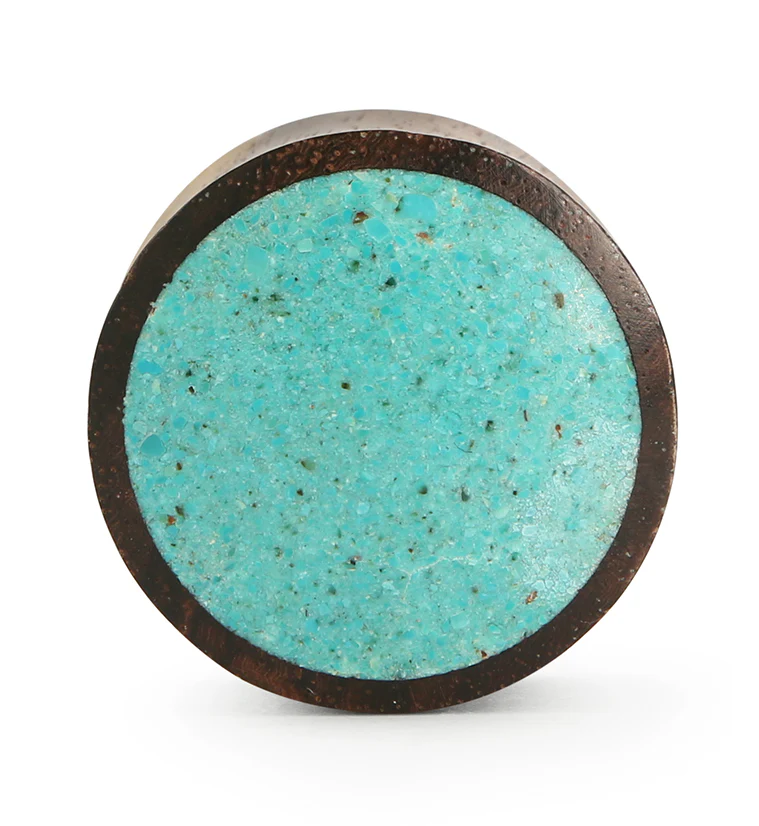Areng Wood Plugs With Turquoise Stone Inlay - Image 3