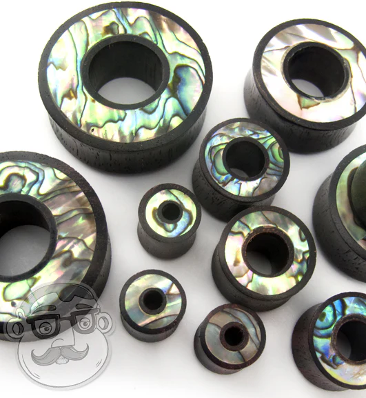 Sono Wood Tunnel Plugs With Abalone Shell Inlay - Image 3