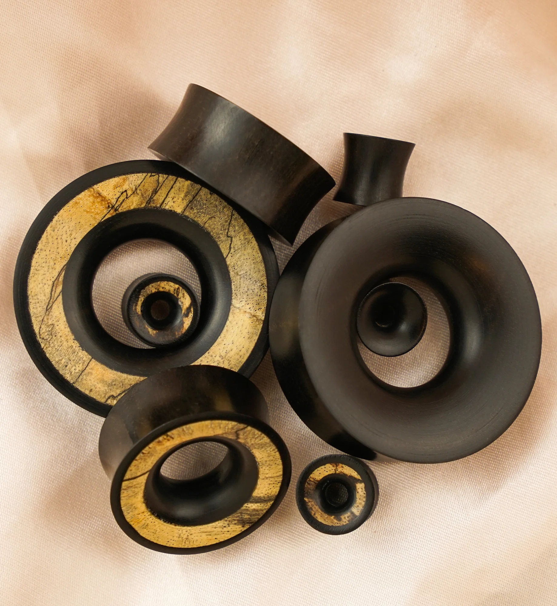 Areng Wood Tunnel Plugs With Tamarind Wood Inlay - Image 2