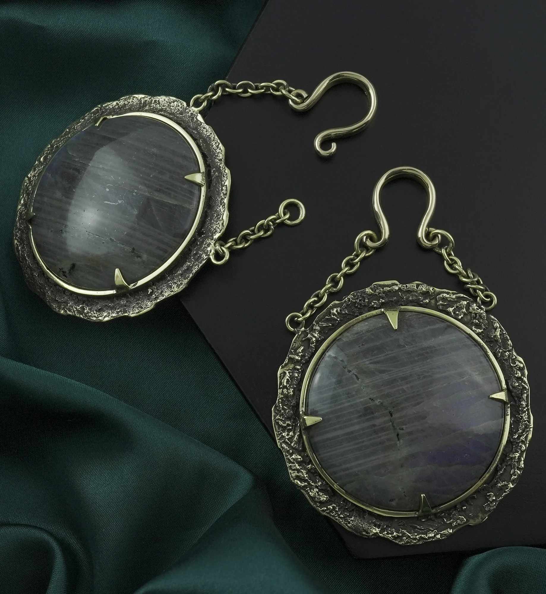 Orbit Labradorite Stone Hanging Brass Ear Weights - Image 2