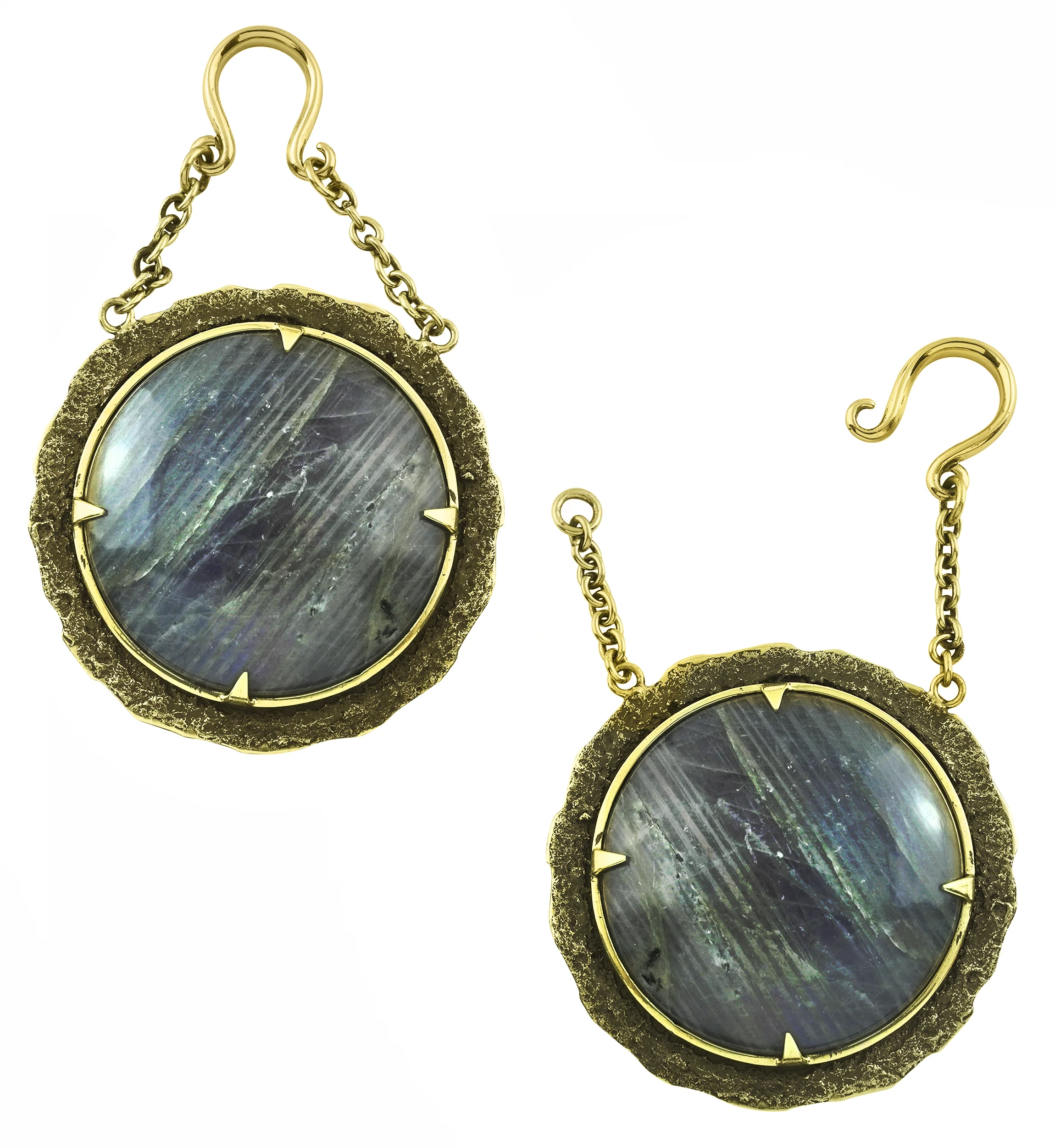 Orbit Labradorite Stone Hanging Brass Ear Weights - Image 3