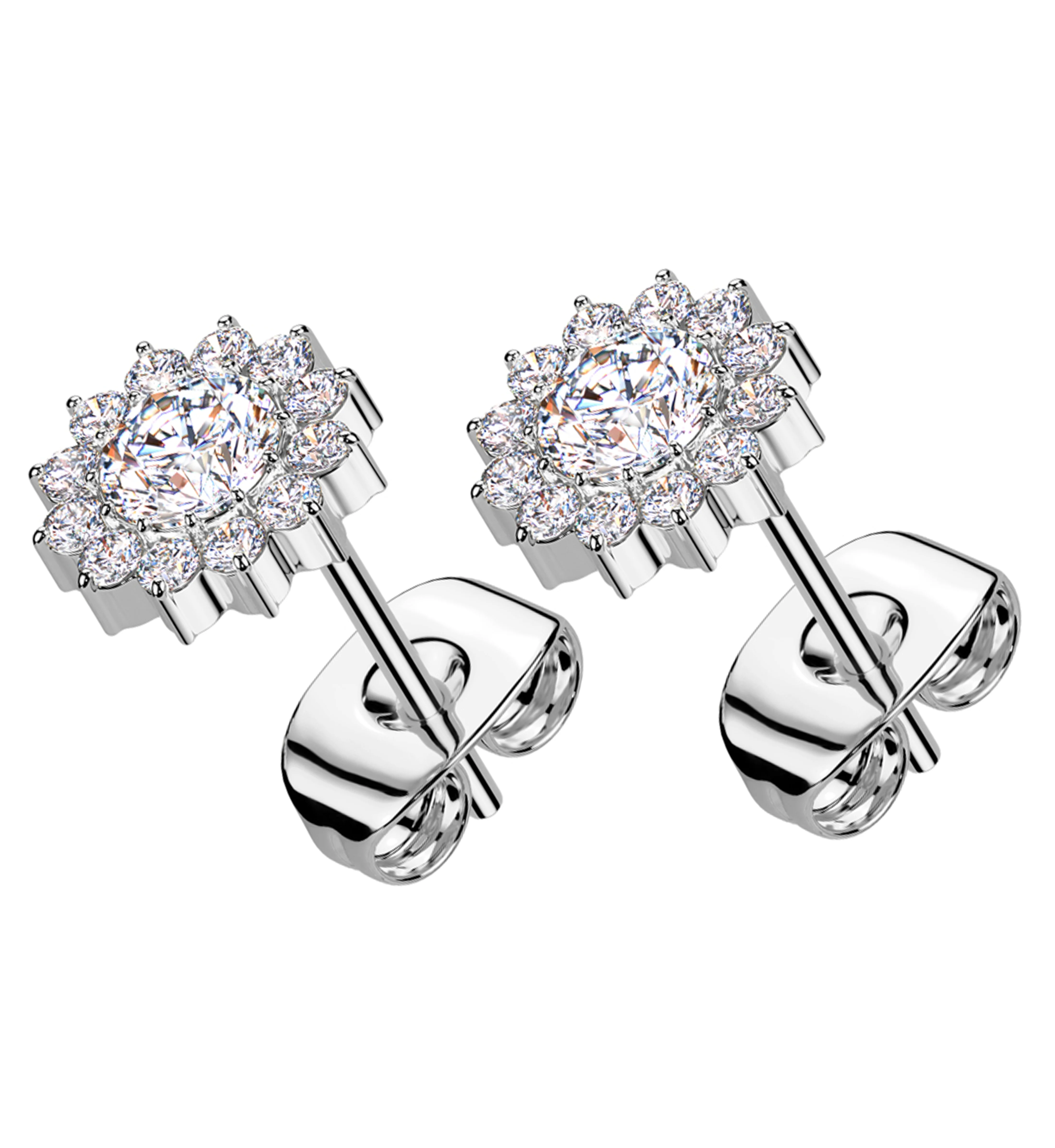 Spherical Flower Clear CZ Titanium Stud Earrings