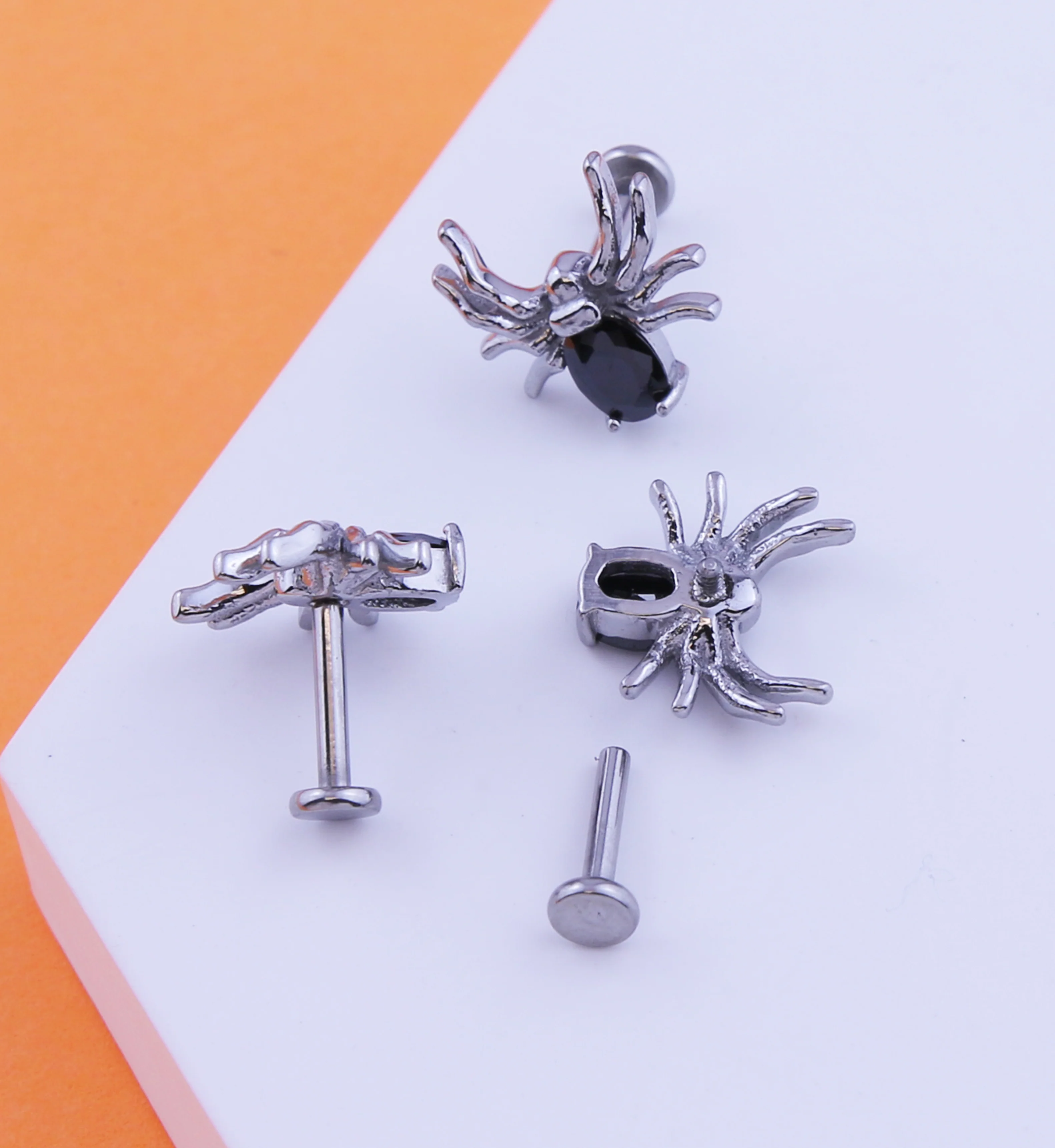 Spider Black CZ Stainless Steel Internally Threaded Labret - Image 2