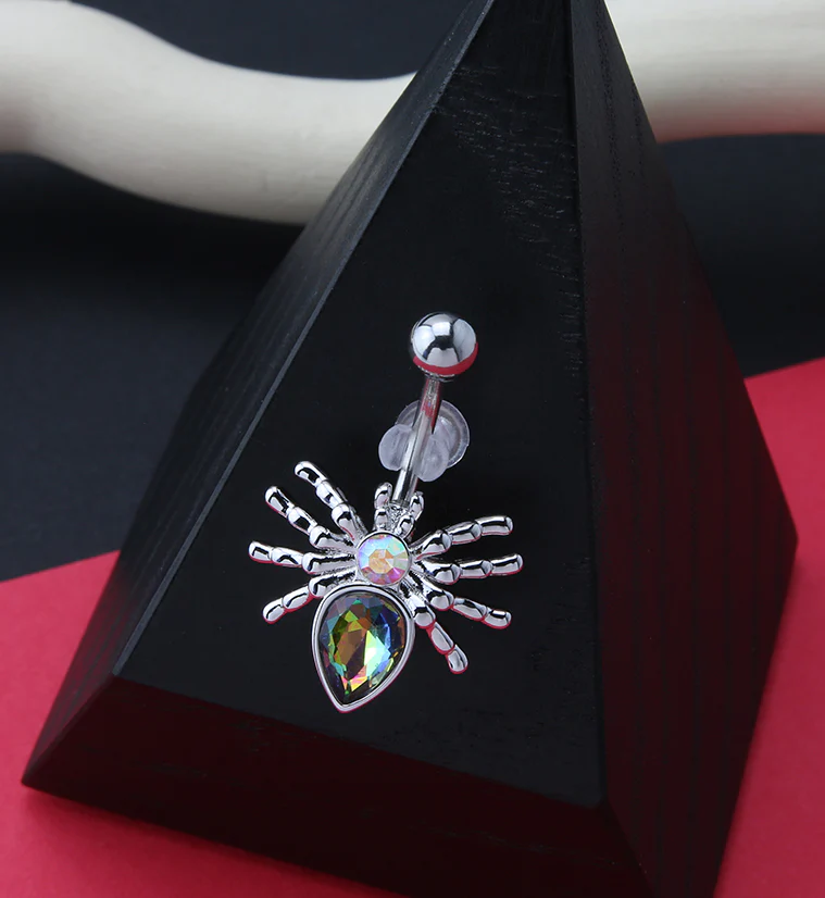 Spider Rainbow Aura CZ Belly Ring - Image 2