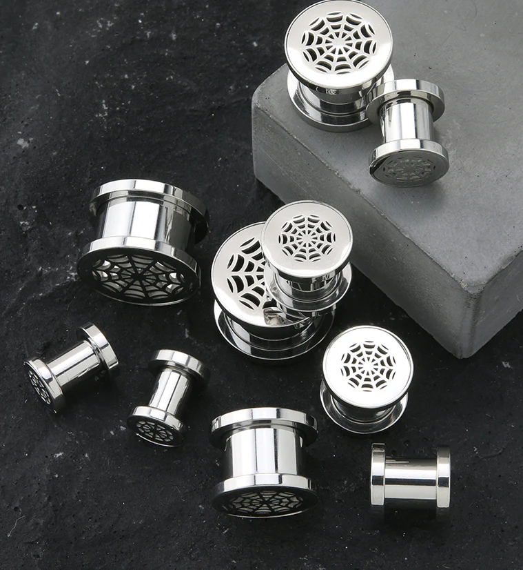 Spider Web Stainless Steel Tunnel Plugs - Image 3
