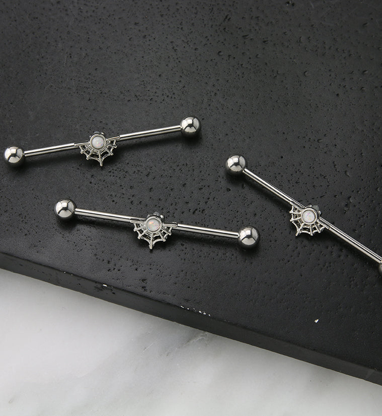 Spider Web White Opalite Industrial Barbell - Image 2