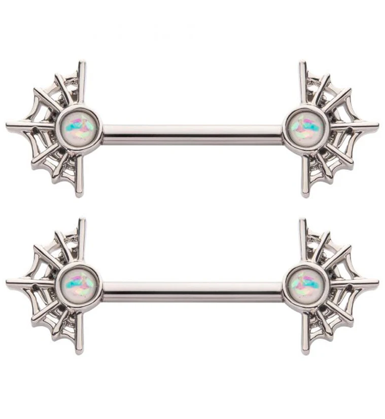 Spider Web White Opalite Nipple Barbell