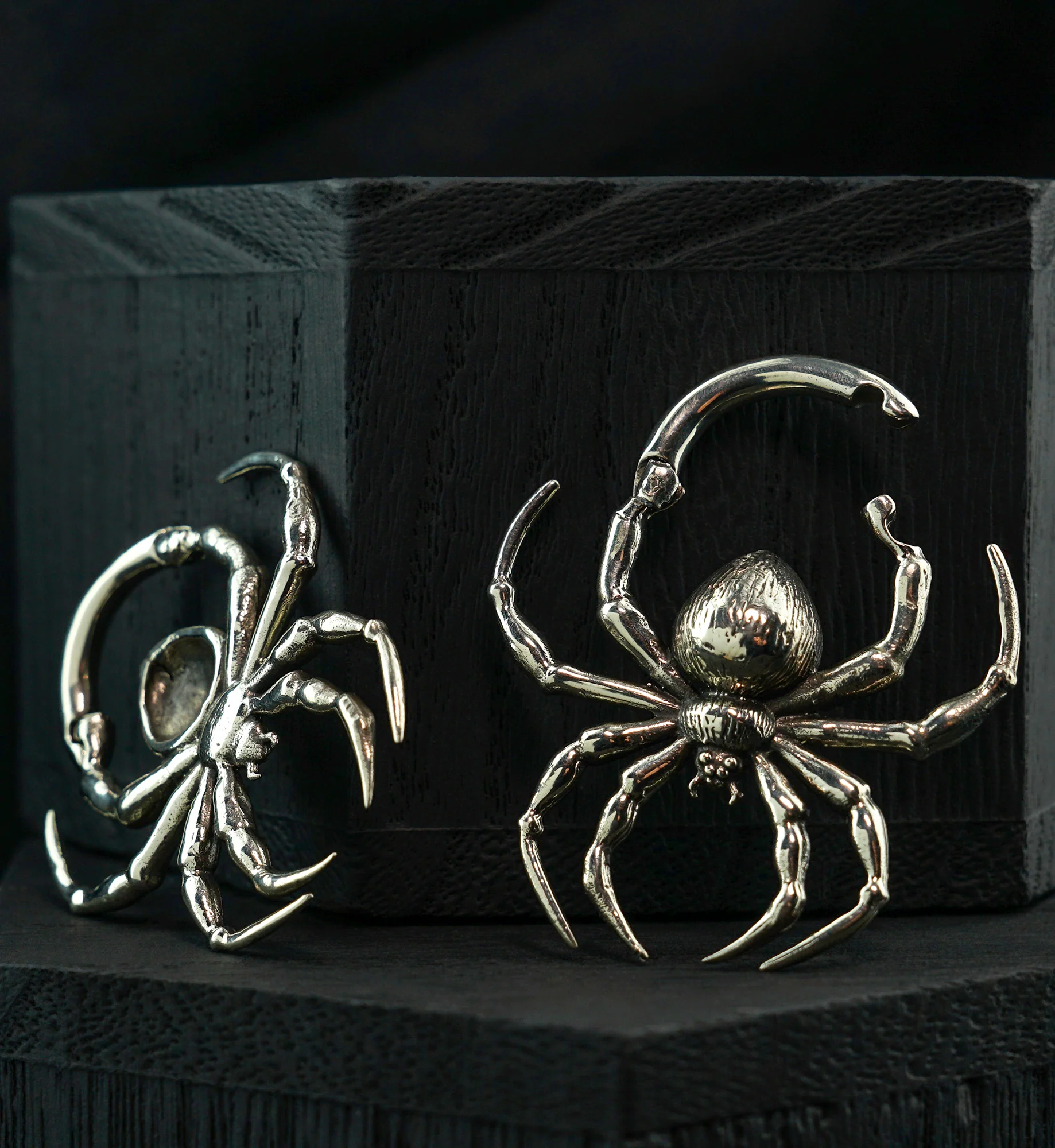 Spider White Brass Hinged Ear Weights - Image 2