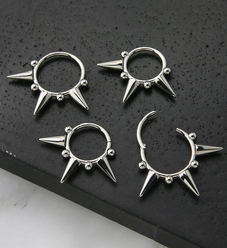 Spike Stainless Steel Hinged Segment Ring - Image 2