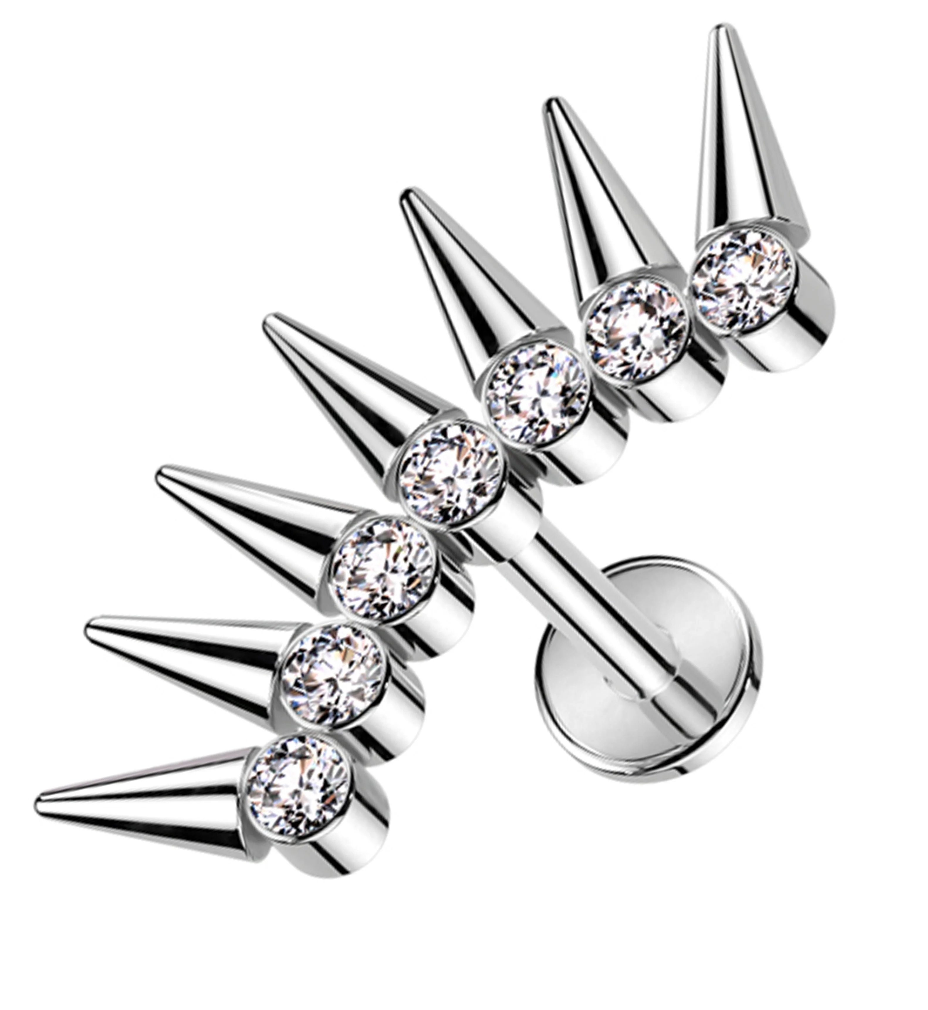 Spiked Crown Clear CZ Internally Threaded Titanium Labret