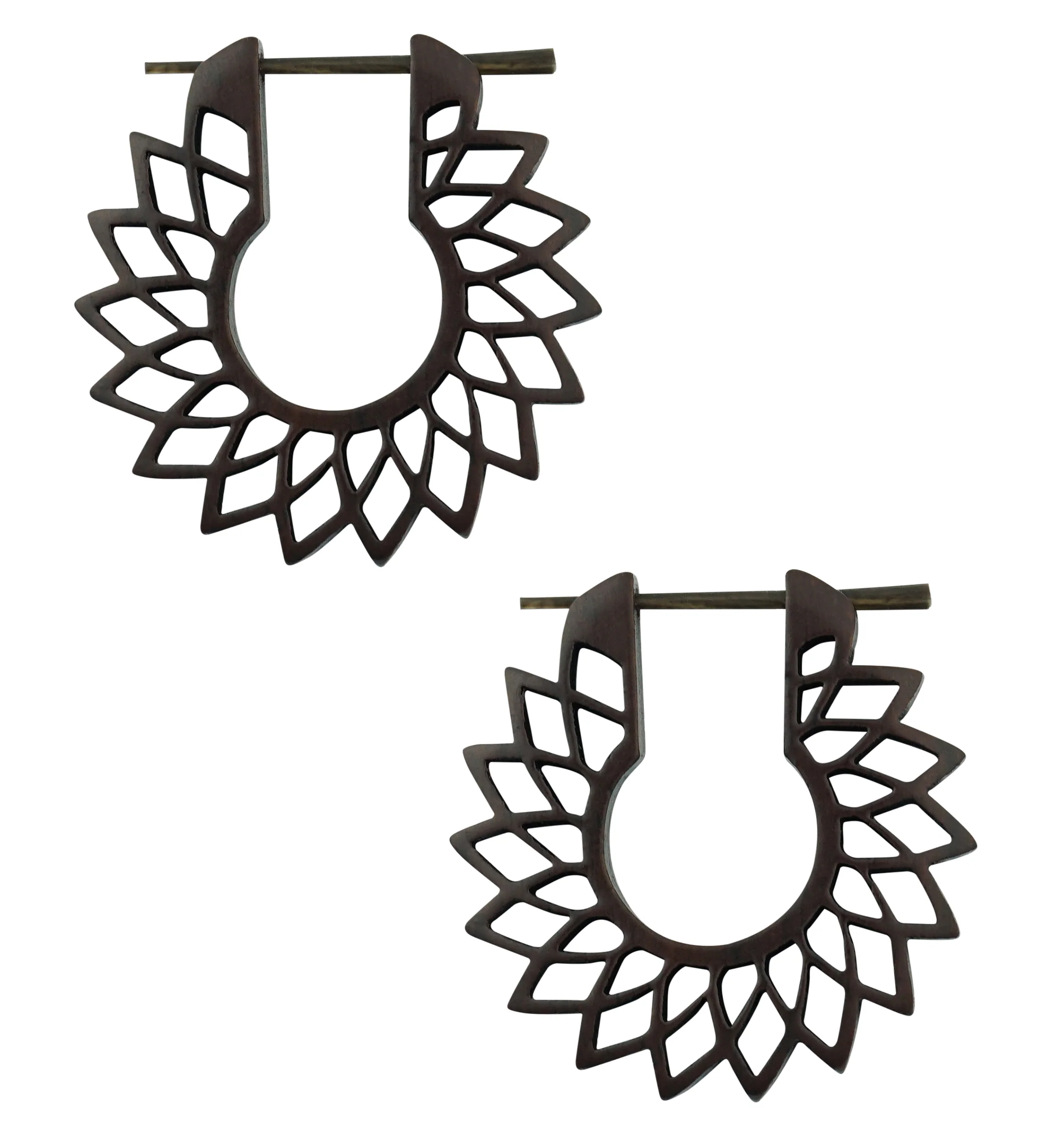 Stellate Flower Hoop Wood Earrings