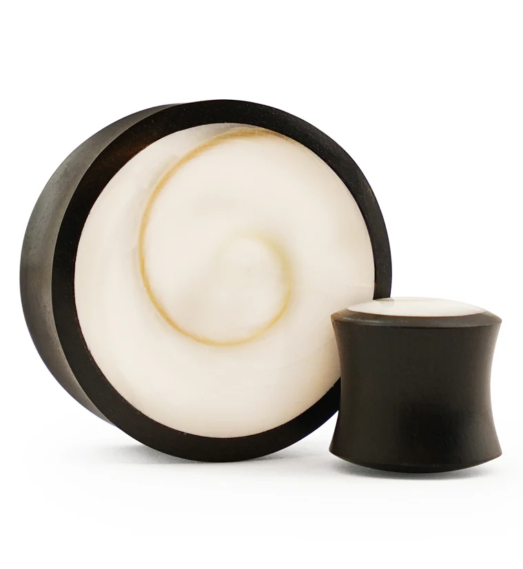 Spiral Sea Shell Inlay Wood Plugs