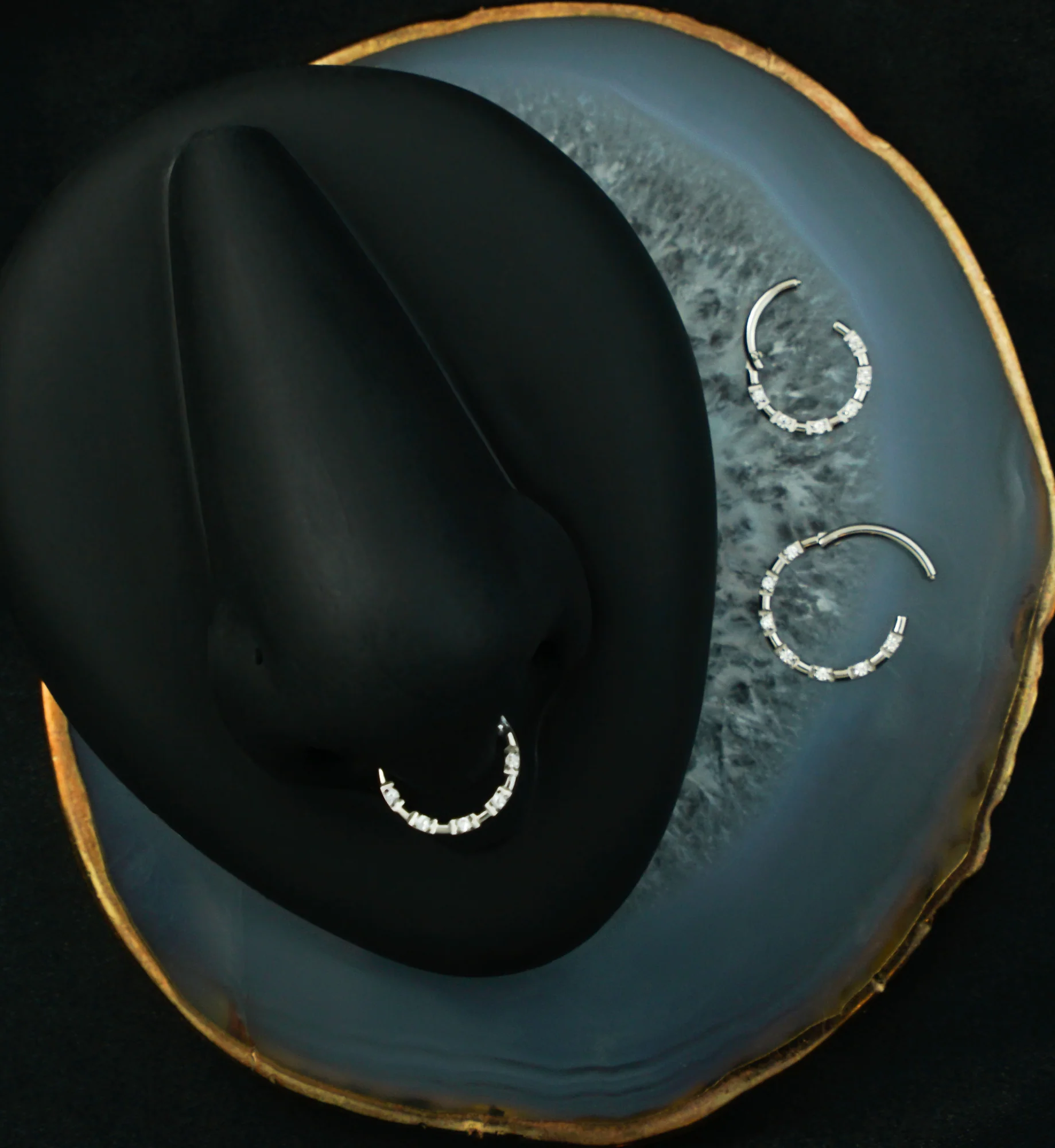 Spotted Round Clear CZ Stainless Steel Hinged Segment Ring - Image 3