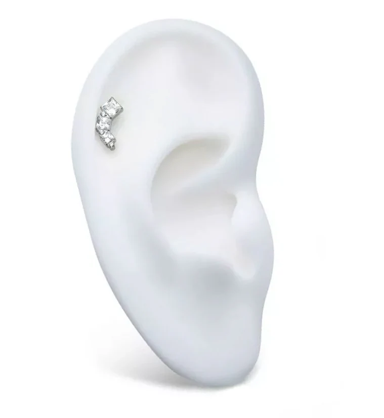 Square Descent Clear CZ Threadless Titanium Top - Image 3