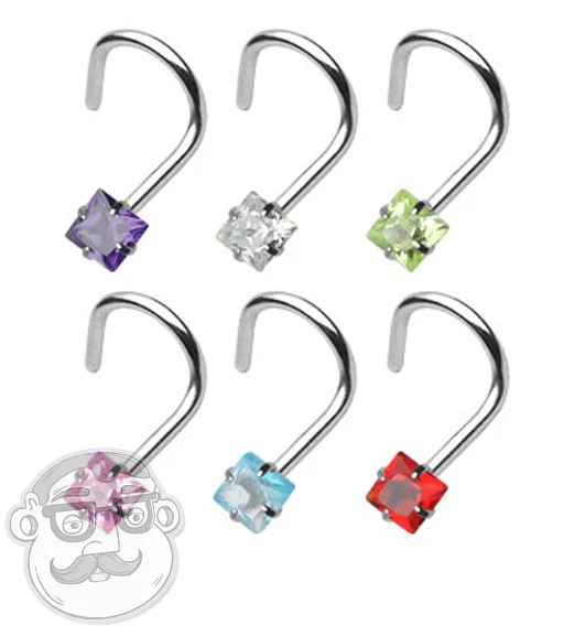Square Gem Stainless Steel Nose Screw