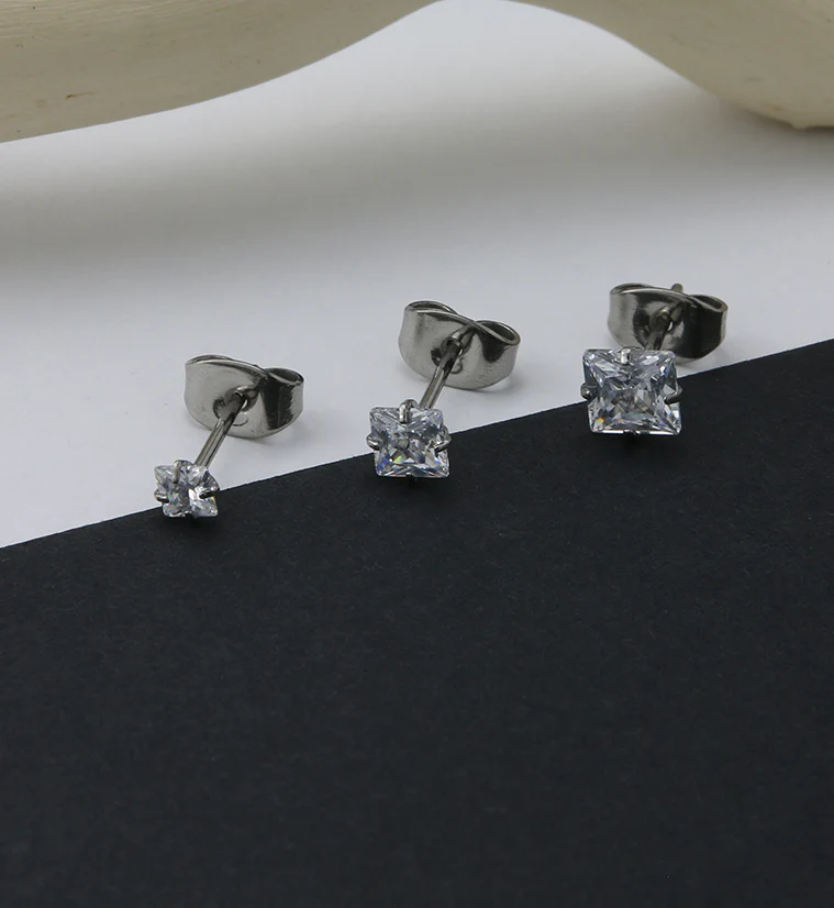 Square Prong CZ Titanium Earrings - Image 2