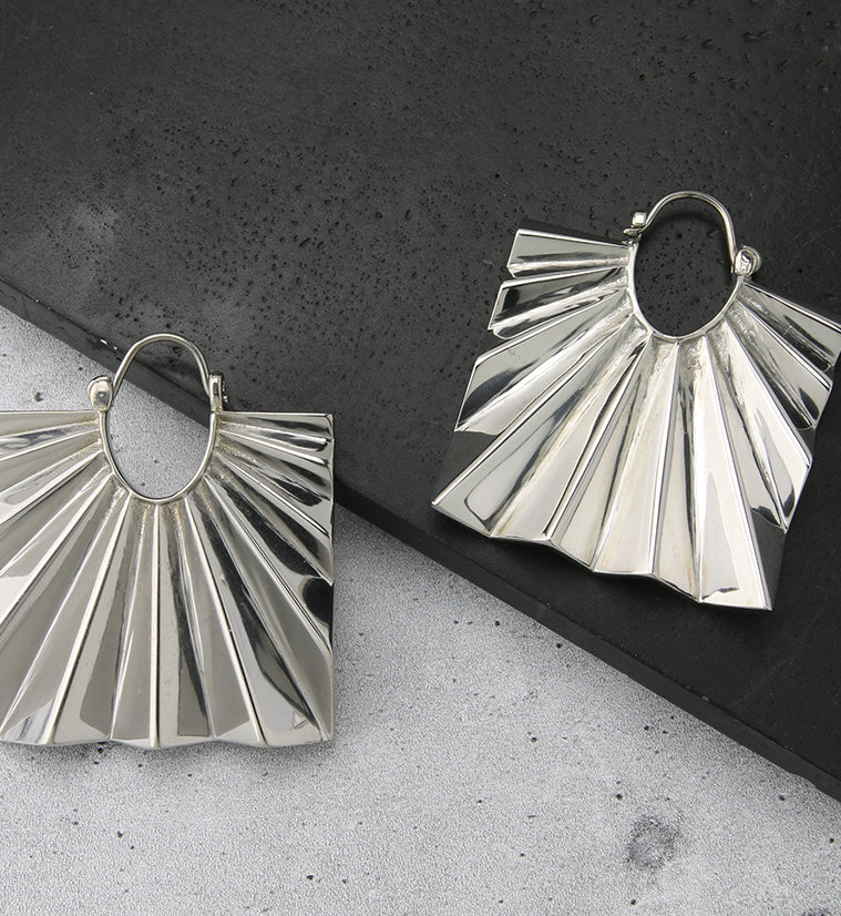 Square Rays White Brass Hangers - Earrings - Image 2