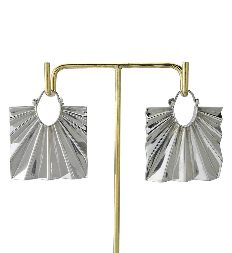 Square Rays White Brass Hangers - Earrings - Image 3
